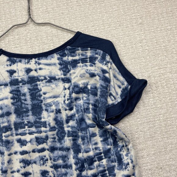 Lucky Brand Short Sleeve Tie-Dye Indigo Blue T-Shirt Boho Print Women Size S - Picture 12 of 14